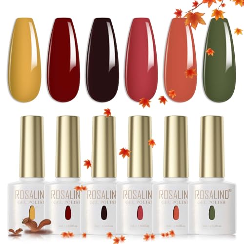 ROSALIND UV Nagellack Set 6 Farben Gelb Orange Rot Weinrot Dunkelgrün Gel Nagellack Set Farbgel für Gelnägel Soak Off UV LED Nail Gel Polish Für UV Lampe Gel Nagel Herbstfarben 6ml von ROSALIND