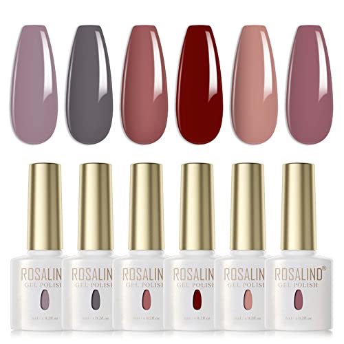 ROSALIND UV Nagellack 6 Farben Grau DunkelRot Braun Haferflocken Farbe Gel Nagellack Set Farbgel für Gelnägel Soak Off UV Gel Nail Polish Für UV Lampe Salon Design Kit von ROSALIND