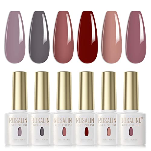 ROSALIND UV Nagellack 6 Farben Grau DunkelRot Braun Haferflocken Farbe Gel Nagellack Set Farbgel für Gelnägel Soak Off UV Gel Nail Polish Für UV Lampe Salon Design Kit von ROSALIND