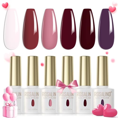 ROSALIND UV Nagellack Set, 6 Farben Hellrosa Rosa, Rot Weinrot Dunkellila Soak Off Gel Polish Für UV/LED Lampe Nail Art Set von ROSALIND