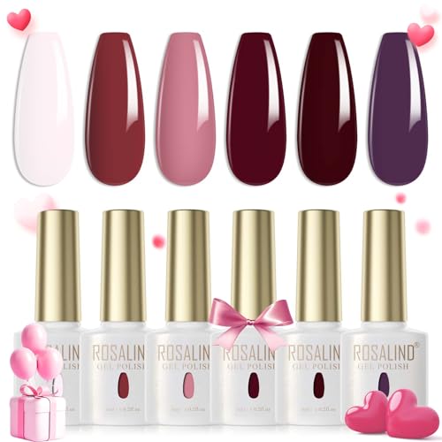 ROSALIND UV Nagellack Set 6 Farben Hellrosa Rosa Rot Weinrot Dunkellila Gel Nagellack Set Soak Off UV Nail Gel Polish Für UV Lampe Gel Nagellack Set Valentinstag von ROSALIND