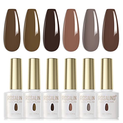 ROSALIND UV Nagellack Set 6 Farben Khaki Grau Braun Gel Nagellack Set Farbgel für Gelnägel Soak Off UV LED Nail Gel Polish Für UV Lampe Gel Nagel Salon Design Kit 6ml von ROSALIND