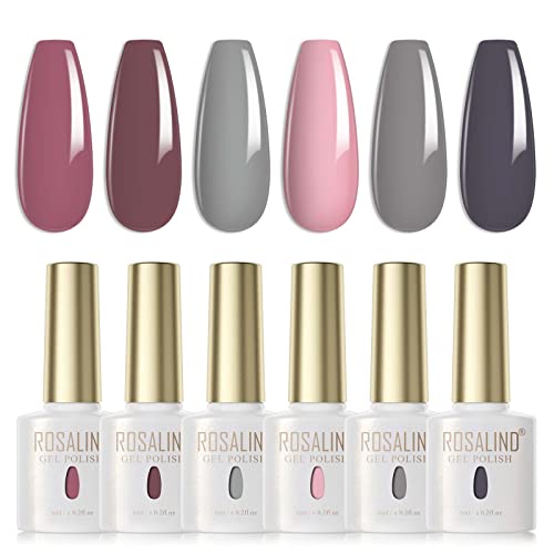 ROSALIND UV Nagellack Set 6 Farben Rosa Grau Dunkelgrau Dunkelrosa Haferflocken Farbe Gel Nagellack Set Farbgel für Gelnägel Soak Off UV Nail Gel Polish Für UV Lampe Gel Nagel 6ml von ROSALIND