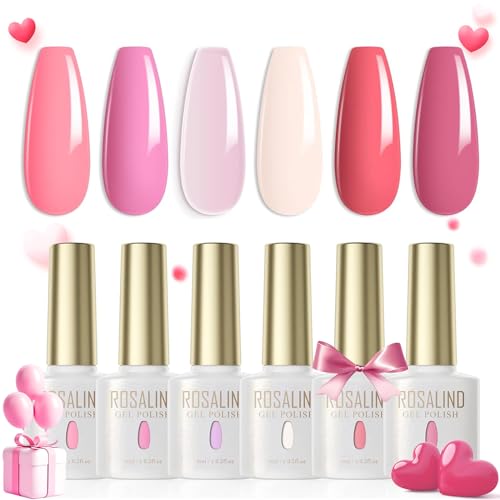 ROSALIND UV Nagellack 6 Farben Rosa Neon Rosa Baby Rosa Hot Rosa Gel Nagellack Set Farbgel für Gelnägel Soak Off UV LED Gel Nail Polish Valentinstag Für UV Lampe Pastell Frühling Sommer von ROSALIND