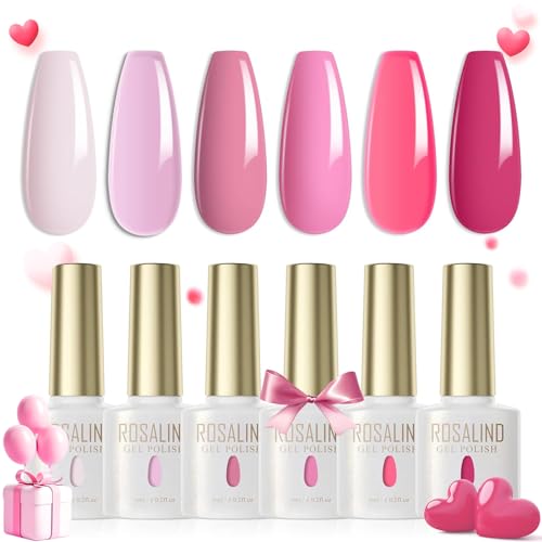 ROSALIND UV Nagellack 6 Farben Rosa Neonrosa Dunkelrosa Hellrosa Helllila Gel Nagellack Set Farbgel für Gelnägel UV Gel Nail Polish Valentinstag Für UV Lampe Frühling Sommer Farbe von ROSALIND