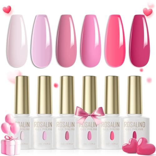 ROSALIND UV Nagellack Pastell,6 Farben Rosa Neonrosa Dunkelrosa Hellrosa Helllila Pink Estate Set Farbgel für Gelnägel UV Gel Nail Polish Valentinstag Für UV Lampe Frühling Sommer Farbe von ROSALIND