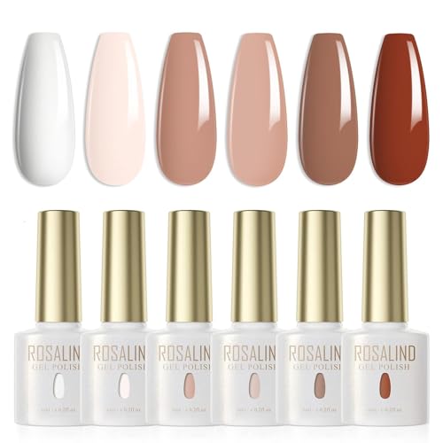 ROSALIND UV Nagellack 6 Farben Weiß Hellrosa Khaki Braun Haferflocken Farbe Gel Nagellack Set Farbgel für Gelnägel Soak Off UV LED Gel Nail Polish Für UV Lampe Salon Design Kit von ROSALIND