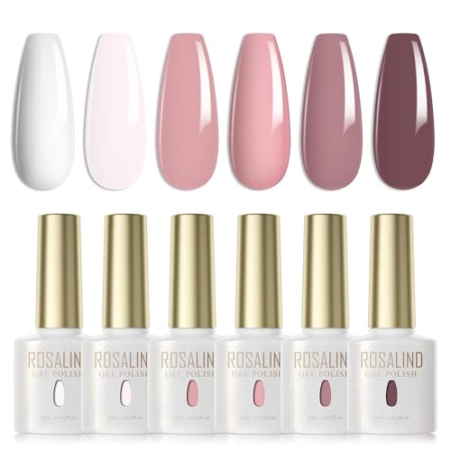 ROSALIND UV Nagellack 6 Farben Weiß Hellrosa Rosa Haferflocken Farbe Gel Nagellack Set Farbgel für Gelnägel UV LED Nail Gel Polish Für UV Lampe Frühling Sommer Salon Design Kit von ROSALIND