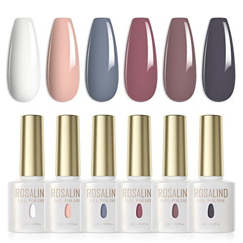 ROSALIND UV Nagellack 6 Farben Weiß Nude Grau Braun Gel Nagellack Set Farbgel für Gelnägel Soak Off UV LED Gel Nail Polish Nagellack Lacke Für UV Lampe Salon Design Kit von ROSALIND