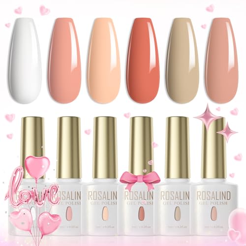 ROSALIND UV Nagellack 6 Farben Weiß Nude Braun Klassischer Gel Nagellack Set Farbgel für Gelnägel Soak Off UV LED Gel Nail Polish Nagellack Lacke Für UV Lampe Salon Design Kit von ROSALIND