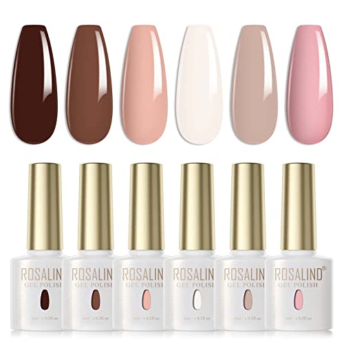ROSALIND UV Nagellack Set 6 Farben Weiß Rosa Nude Brown Khaki Farben Gel Nagellack Set Farbgel für Gelnägel Soak Off UV Nail Gel Polish Für Lampe Nagel Salon Design Kit 6ml von ROSALIND