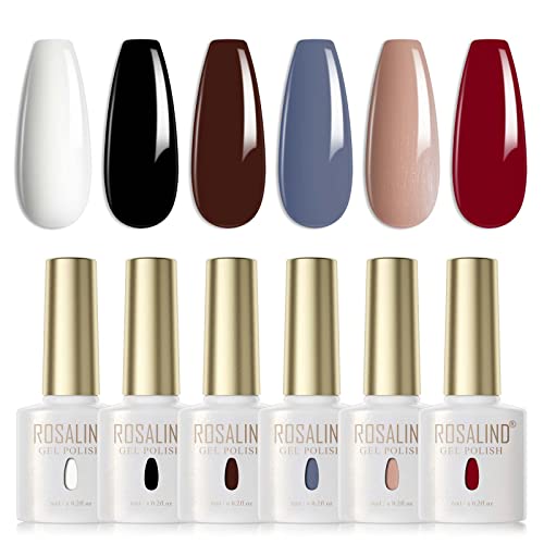 ROSALIND UV Nagellack Set 6 Farben Weiß Schwarz Rot Nude Grau Braun Gel Nagellack Set Farbgel für Gelnägel Soak Off UV Nail Gel Polish Für UV Lampe Gel Nagel Salon Design Kit 6ml von ROSALIND