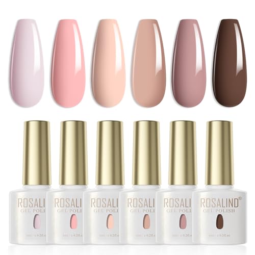 ROSALIND UV Nagellack 6 Farben violett Nude Hellrosa Braun Set Farbgel für Gelnägel Soak Off UV LED Nail Gel Polish Für UV Lampe Gel Nagel Salon Design Kit 6ml von ROSALIND
