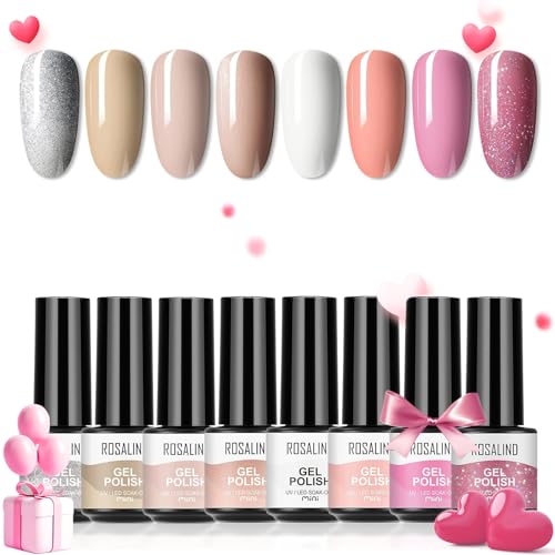 ROSALIND UV Nagellack Shellac Set 8 Farben Gel Nagellack Set Rosa Nagellack UV LED Lampe Für Nägel Gel Nail Polish Set Valentinstag von ROSALIND