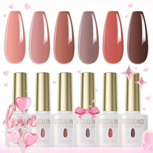 ROSALIND UV Nagellack Set Jelly 6 Farben Nude Rosa Braun Transparent Gel Nagellack Set Farbgel für Gelnägel UV LED Nail Gel Polish Für UV Lampe Gel Nagel Jelly Salon Design 6ml von ROSALIND