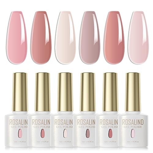 ROSALIND UV Nagellack Jelly 6 Farben Rosa Hellrosa Hautfarbe Klassischer Translucent Gel Nagellack Set Farbgel für Gelnägel Soak Off UV Gel Nail Polish Nagellack Lacke Für UV Lampe von ROSALIND