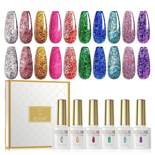 ROSALIND UV Nagellack Shellac Nagellack 10PCS Farbgel Color Nail Gel Polish, Gel Nagellack Glitzer Rosa Rot Grün Blau Lila Nägel Shellac Set Salon/Home Nagelpolnischer Kit Valentinstag von ROSALIND