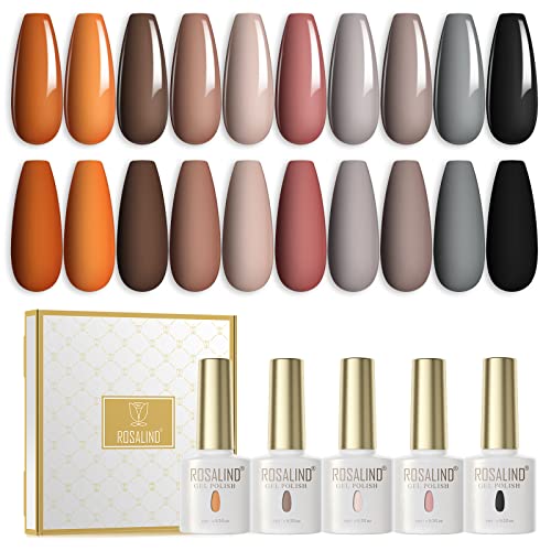 ROSALIND UV Nagellack Shellac Nagellack 10PCS Farbgel Color Nail Gel Polish, Grau Orange Schwarz Gel Nagellack Nägel Shellac Set Salon/Home Nagelpolnischer Kit 6ML von ROSALIND