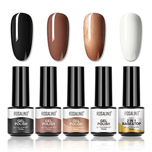 ROSALIND UV Nagellack Shellac Set 4 Farben Gel Nagellack Set Braun Nagellack mit Base Coat Top Coat Weiß Mini UV Lampe Für Nägel Gel Nail Polish Set von ROSALIND