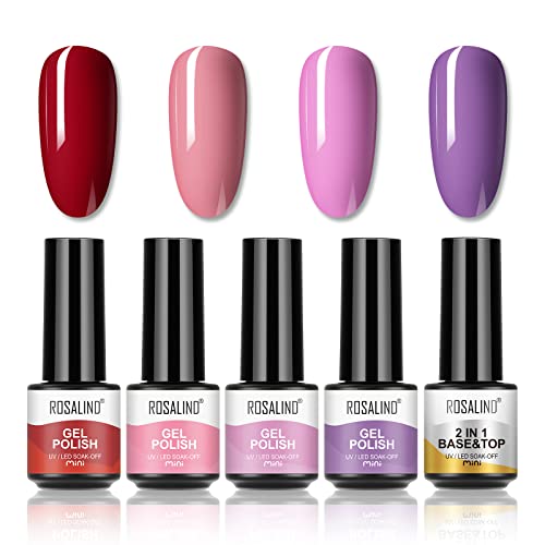 ROSALIND UV Nagellack Shellac Set 4 Farben Gel Nagellack Set Lila Nagellack mit Base Coat Top Coat Mini UV Lampe Für Nägel Gel Nail Polish Set von ROSALIND