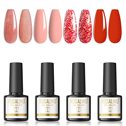 ROSALIND Uv Nagellack Pink Rosa Rot Glitzer Nagellack 4 Farben Uv Nagellack Set 8ml Nagellack Set Shellac Nagellack Uv Gel Nagellack Gel Nail Polish FüR Gel-Nageldesigns Nagelstudio von ROSALIND