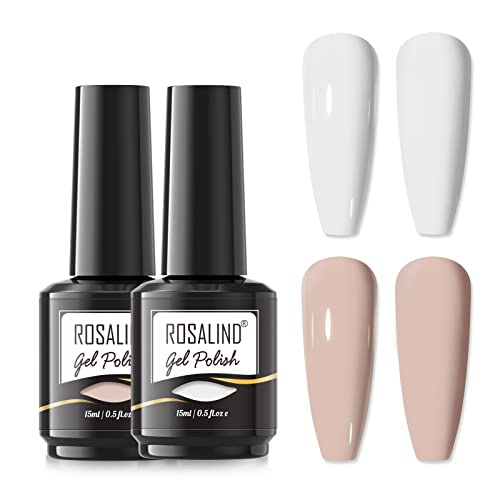 ROSALIND Weiß Nude Farbe UV Nagellack, Shellac Gellack UV 15ml Gel Nagellack, UV-Gel Nagellack Gellack Nail Art Gelnagelset, Nude White Color Gel Nail Polish 2pcs von ROSALIND