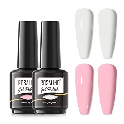 ROSALIND Weiß Rosa Farbe UV Nagellack, Shellac Gellack UV 15ml Gel Nagellack, UV-Gel Nagellack Gellack Nail Art Gelnagelset, Pink White Color Gel Nail Polish 2pcs von ROSALIND