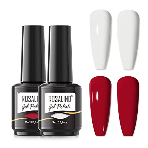 ROSALIND Weiß Rot Farbe UV Nagellack, Shellac Gellack UV 15ml Gel Nagellack, UV-Gel Nagellack Gellack Nail Art Gelnagelset, Red White Color Gel Nail Polish 2pcs von ROSALIND