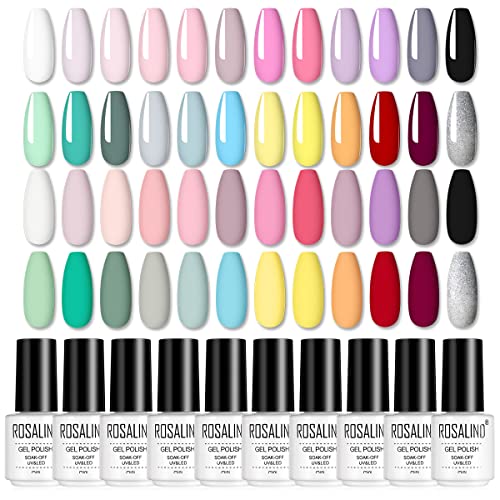 ROSALIND 24 Pieces UV Nagellack Set, 24 Farbe Gel Nagellack Schwarz Weiß Rosa Rot Nackt Blau Lila Grün Nagellack Shellac Set Soak Off Gel Nail Polish von ROSALIND