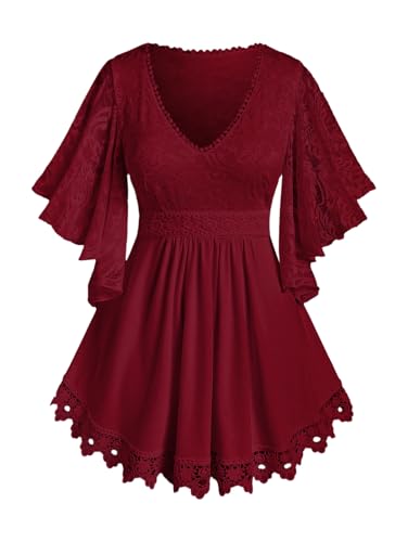 ROSE GAL Bluse mit Spitzeneinsätzen und Schmetterlingsärmeln, Rot_1, Large Mehr von ROSE GAL