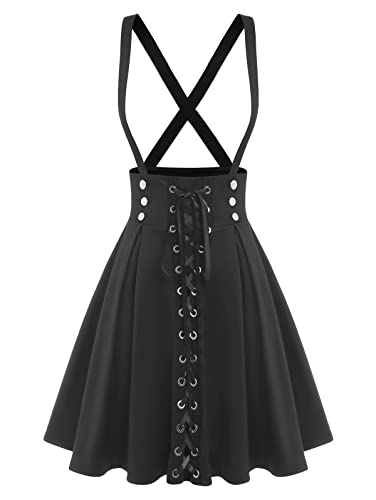 ROSE GAL Damen Plus Size Einfarbig Mini Rock Casual Einfarbig Kette Detail Hohe Taille Kurz A-Linie Gothic Rock, Schwarz-5, 4X von ROSE GAL