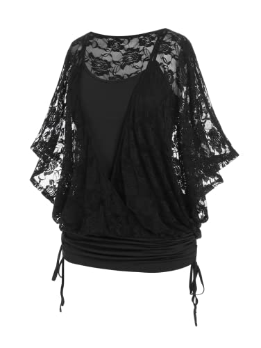 ROSE GAL Damen Plus Size Spitze T-Shirt Top Grafik Casual Sommer Süß Tops Bluse, Schwarz-216a, 5X von ROSE GAL