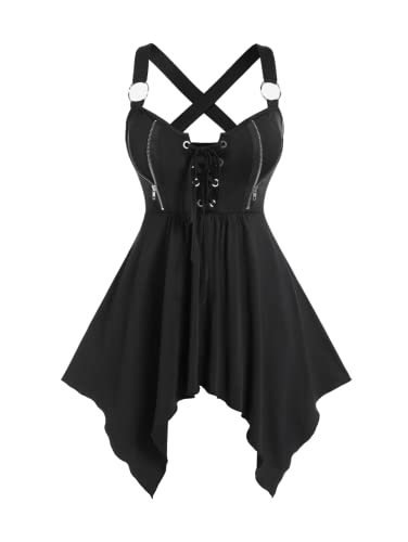 ROSE GAL Damen-Tanktop in Übergröße, ärmellos, V-Ausschnitt, Gothic-Spaghtti-Träger, Tank Top, Schwarz_10, 2X von ROSE GAL