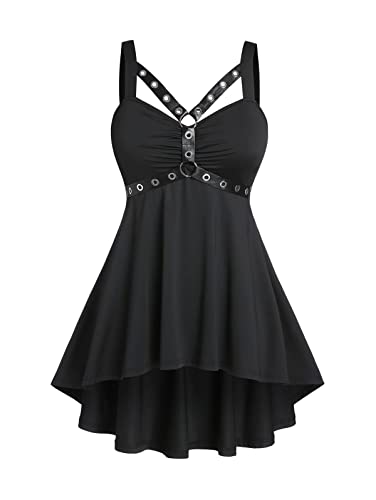 ROSE GAL Damen-Tanktop in Übergröße, ärmellos, V-Ausschnitt, Gothic-Spaghtti-Träger, Tank Top, Schwarz_2, 3X von ROSE GAL