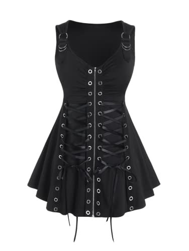 ROSE GAL Damen-Tanktop in Übergröße, ärmellos, V-Ausschnitt, Gothic-Spaghtti-Träger, Tank Top, Schwarz_8, 3X von ROSE GAL