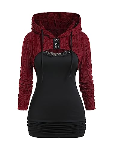 ROSE GAL Frauen Zopfmuster Top Lange Ärmel Pullover, Rot_2, 5X von ROSE GAL