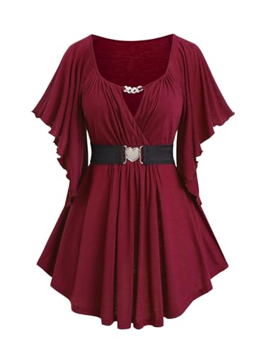 ROSE GAL Übergröße, Ketteneinsatz mit Gürtel, Schmetterlingsärmel, Surplice-Oberteil, Rot_1, 4X von ROSE GAL