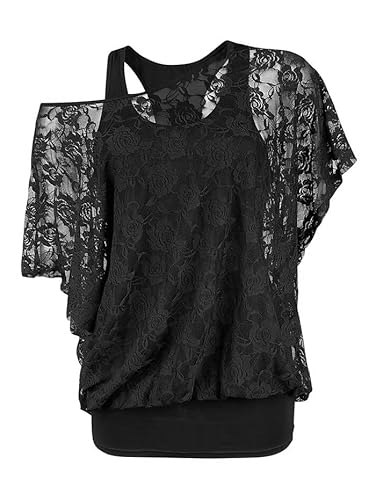 ROSE GAL Übergröße Damen T-Shirt Spitze, Schwarz, 3X von ROSE GAL