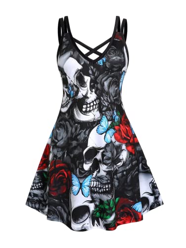 Rosegal Damen-Kleid, Übergröße, Kurve, Gothic, Totenkopf-Print, Schwarz_5, Medium Mehr von ROSE GAL