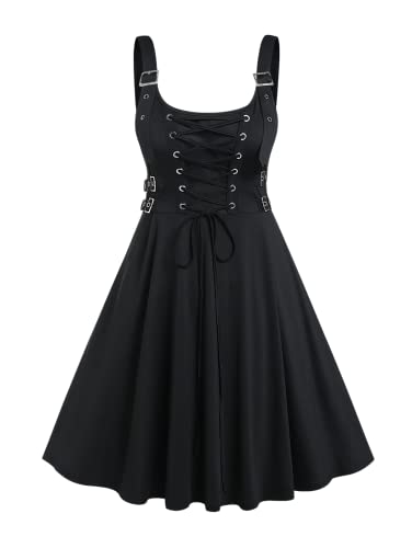 Rosegal Damen-Kleid in Übergröße, ärmellos, V-Ausschnitt, Gothic, Vintage-Stil, 50er-Jahre-Spaghtti-Träger, Swing-Maxikleid, Black_23, 5X von ROSE GAL
