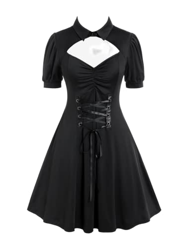 Rosegal Damen-Kleid in Übergröße, ärmellos, V-Ausschnitt, Gothic, Vintage-Stil, 50er-Jahre-Spaghtti-Träger, Swing-Maxikleid, Schwarz-315, 5X von ROSE GAL