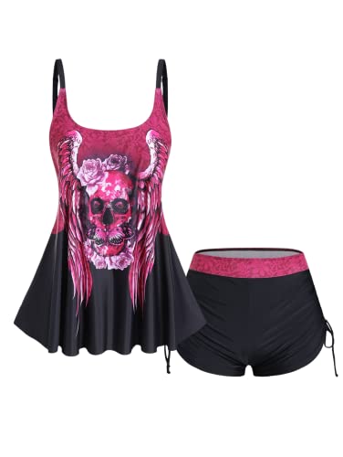 Rosegal Damen-Tankini, Übergröße, Gothic, Bademode, Bauchkontrolle, zweiteiliger Badeanzug, gerüschte Bademode, Rot_1, 4x von ROSE GAL