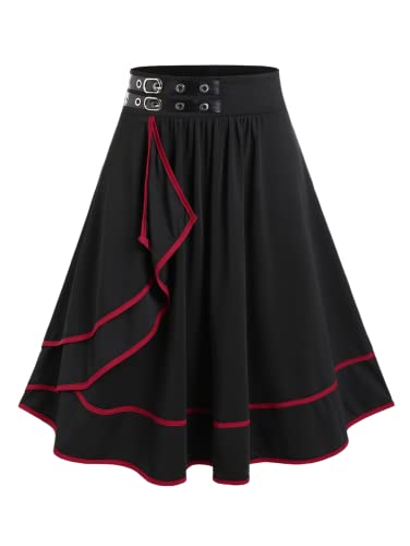 Rosegal Damen Übergröße Gothic Minirock Kontrastband Schnalle Midi Hohe Taille Elastische A-Linie Rock, Black9, 5X von ROSE GAL