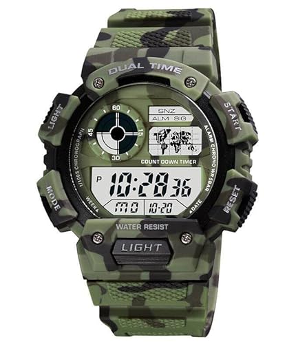 ROSEBEAR Herren Digital Quartz Uhr, 50m wasserdichte Elektronische Sportuhr,Dual Time Leuchtende Outdoor Digital Uhren PU Armband von ROSEBEAR