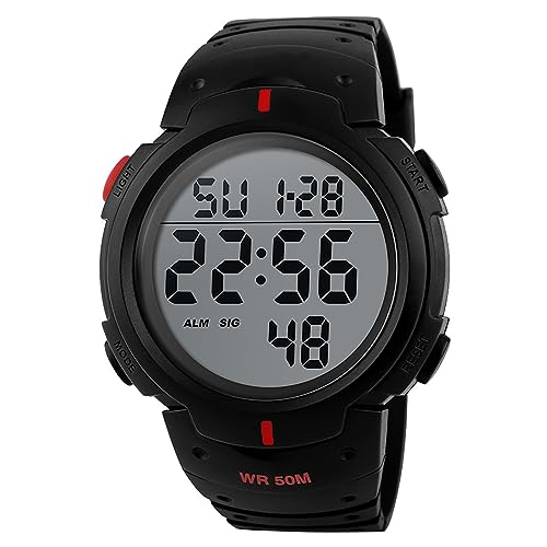 ROSEBEAR Herren Quarz Digital Uhren,50m wasserdichte Elektronische Sportuhr,Outdoor Camping Leuchtende Digitaluhr Uhrenarmband aus PU von ROSEBEAR