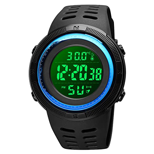 Herren Sportuhr Armbanduhr,Sport Militär Große Armbanduhr,Sport Outdoor Digital Uhren für Männer,50M Wasserdicht mit Wecker/Timer/LED,Uhrenarmband aus PU,Blau Schwarz von ROSEBEAR