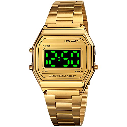 ROSEBEAR Luxus Business Uhr,Unisex Digital Armbanduhr Freizeit Sport Digitaluhr 50m wasserdichte Elektronische Uhr LED Leuchtuhr (Gold) von ROSEBEAR