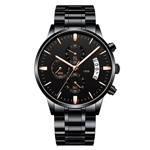 ROSEBEAR Herren Analog Quarz Chronograph,30 m Wasserdichtes Luxus Business Herren Quarzuhr Armbanduhr,Multi Zifferblatt Quarz Uhr Mit Edelstahlarmband, Leuchtzeiger von ROSEBEAR