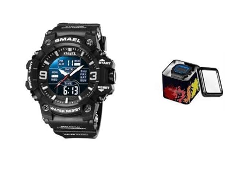 ROSEBEAR Herren Analoge Digital Quartz Uhr,50 m wasserdichte Sport Elektronische Armbanduhr, LED Leucht Chronograph Uhren für Männer Harz Gurt Watch von ROSEBEAR