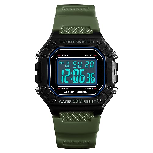 Herren-Armbanduhr Digital Quarz,Herren Digital Uhren,Sport Militär Große Armbanduhr,50M Wasserdicht mit Wecker/Timer/LED Armbanduhr für Männer,Armee Grün von ROSEBEAR